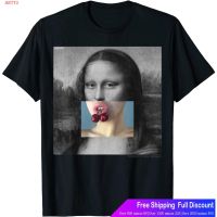 เสื้อยืดโอเวอร์ไซส์ เสื้อยืดแขนสั้น Neo-Renaissance Creative Funny Art Mona Lisa Cherry Lips T-Shirt Sports T-shirt  6CO6