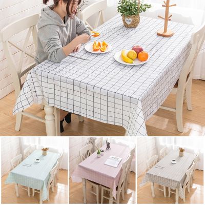 【CW】 and Oil-proof Tablecloth with Checkered Pattern 137x90cm Wash-free Furnishing for Table BOM666