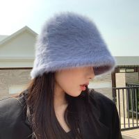 【YD】 2020 Hat winter womens fashion rabbit hat bucket cap  fishermans retro knitted wool basin