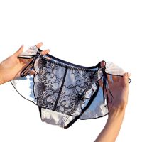 French Romantic Lace Hollow out See through Mesh Traceless Sexy Contrast Color Cotton Crotch Pure Desire plus Size Mid Mid-Waist Womens Briefs