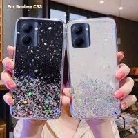 เคสสำหรับ Realme C33 RealmeC33 4G 2022 Starry Sky Silver Foil แวววาวกรอบโทรศัพท์ TPU แบบน่มแวววาวของอีพ็อกซี่ฝาหลังเคสกันกระแทกมือถือกันตก