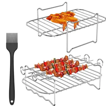 Kitchen Grill Air Fryer Rack For Ninja Dual Air Fryer With Barbecue Sticks  For Double Basket Air Fryers Oven Microwave Baking
