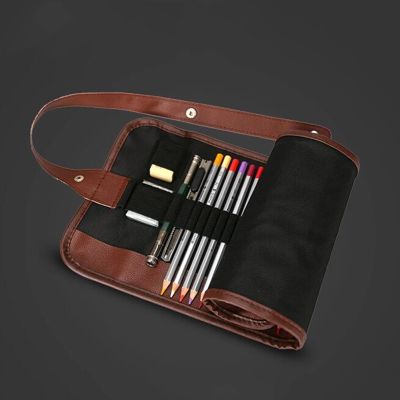 【CW】 1PCS 24 Pencil Case holes roll brush pen pouch for artist students office school bag Retro Canvas Artists