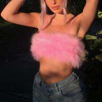 สตรีเซ็กซี่ Feather Crop Top แขนกุดสีทึบ Mini Camisole Fluffy Plush Night Party Clubwear liper Vest