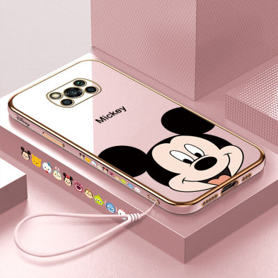 เคสโทรศัพท์มือถือสำหรับ Xiaomi Poco X3 Nfc/poco X3 Pro,M3 Poco พร้อมสายคล้อง + เคสลายการ์ตูนมิกกี้ชุบฝาหลังนิ่ม