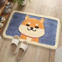 คุณภาพสูง Corgi Tatami water Doormat Flocking Mat Anti-Slip Mat Floor Bath Shiba Carpet Inu Kitchen Bedroom Dog Absorb Cartoon Tapete Rug