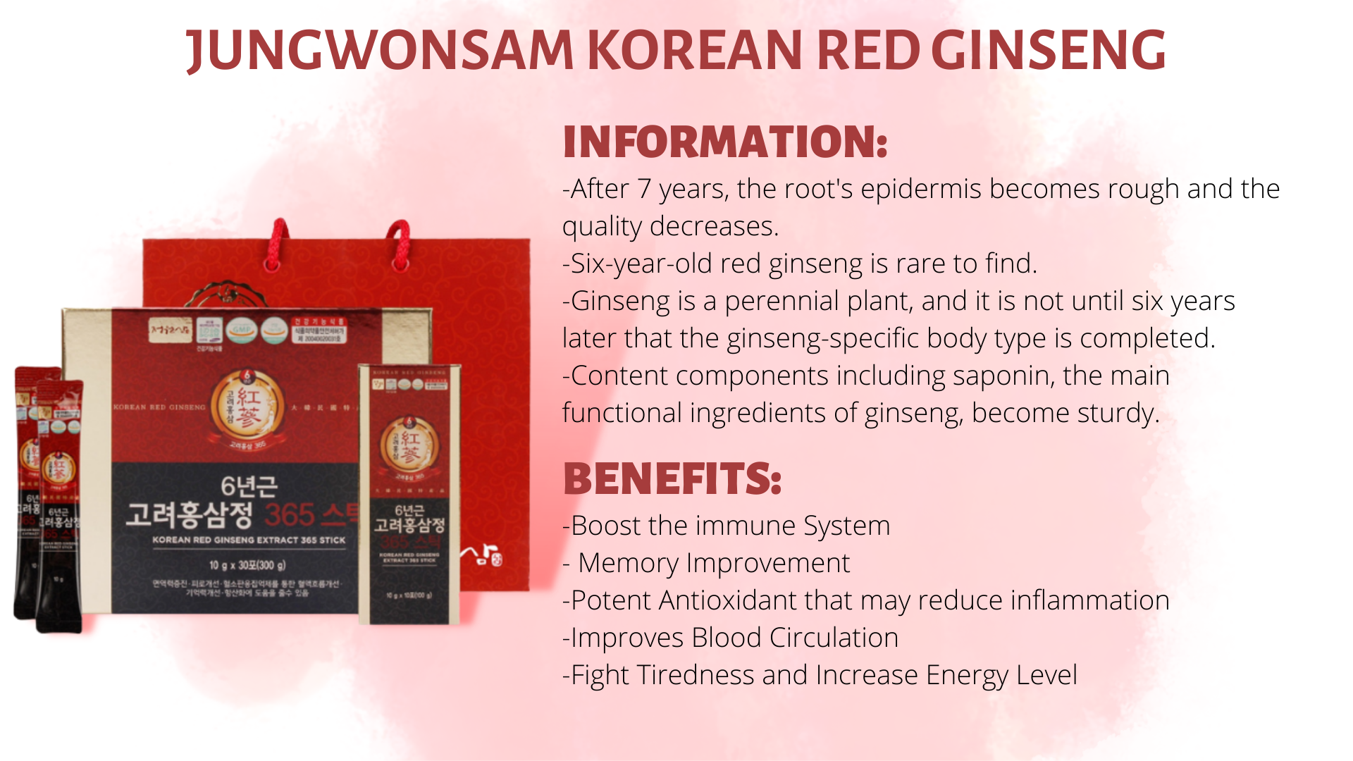 10g x 30pouch . JUNGWONSAM 6-year old Korean Red Ginseng Extract 365 Stick 