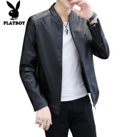 PLAYBOY Retro Trend Mens PU Leather Jacket Outerwear Motorcycle Windbreaker Collar Leather Jacket thumbnail