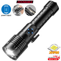 Super Bright XHP90 LED Flashlight Zoomable 3 Modes Torch Waterproof Torch Chargeable Flashlight Window Breaker Function