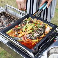 HK Non-Stick Thick Square Grill Pan with Two Helper Handles for Outdoor BBQ