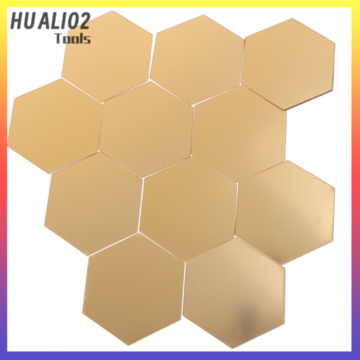huali02-12ชิ้นสติกเกอร์ตกแต่งผนังกระจกสามมิติกรอบรูปหกเหลี่ยม