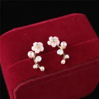 HW 1 Pair Crystal Rhinestone Leave Pearl Ear Stud Earrings Women Lady Jewelry Gift