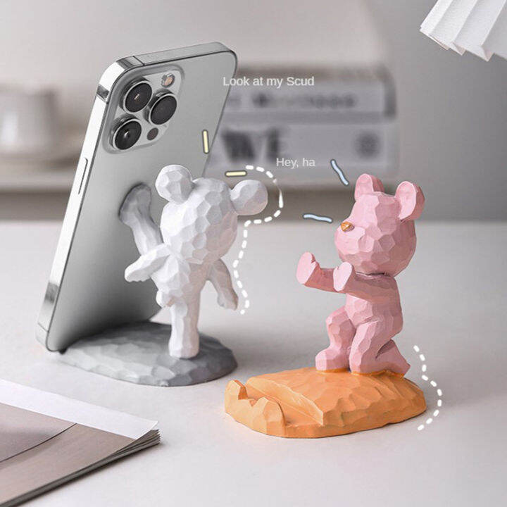 yizhuoliang-home-decoration-น่ารักหมีโทรศัพท์-holder-โต๊ะทำงานอุปกรณ์เสริมความงาม-kawaii-room-decor-gadgets-เดสก์ท็อปประติมากรรมของขวัญ