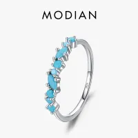 Modian Vintage 925 Sterling Silver Turquoise อินเทรนด์หญิงแหวนสำหรับผู้หญิง Stackable Fine เครื่องประดับ Kado Ulang Tahun