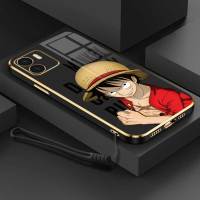 เคสสำหรับ Redmi A1สุดหรูลายการ์ตูน OnePiece Luffy เคสป้องกันโทรศัพท์ขอบชุบซิลิโคนนิ่มพร้อมฟรีสายคล้อง