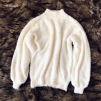 Women Sweater Winter Fashion White Mohair Thicken Turtleneck Sweaters Casual Lantern Sleeve Knittwear Solid Pullover Pull Jumper