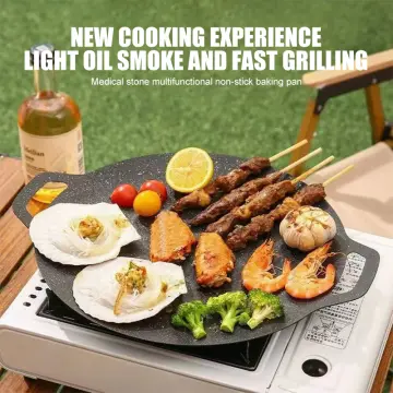 Korean Portable Camping Barbecue Plate Medical Stone Non - Stick Smokeless  Baking Plates Induction Cooker Gas Grill Pan