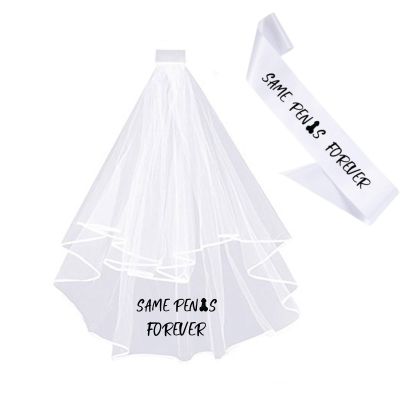 Same Penis Forever Satin Sash Bachelorette Party Wedding Decoration Bridal Shower Wedding Veil Bride To Be Girl Hen Night Favor