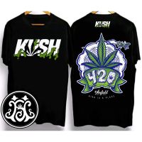 KUSH เสื้อยืดสีสันสดใส เสื้อยืดพิมพ์ลายกัญช 2022ใหม่การพิมพ์ด้านหน้าและด้านหลังที่ออกแบบใหม่ แขนสั้น