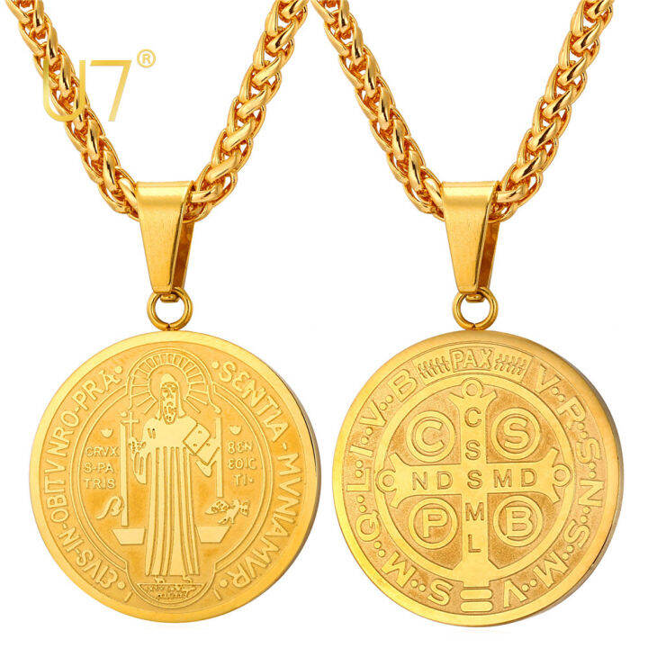 U7 Round Coin Medal Pendant Saint Benedict Necklace For Men Women ...