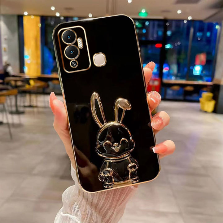 andyh-new-design-for-infinix-hot12-play-hot-12-play-nfc-x6816c-x6816-case-luxury-3d-stereo-stand-bracket-smile-rabbit-electroplating-smooth-phone-case-fashion-cute-soft-case