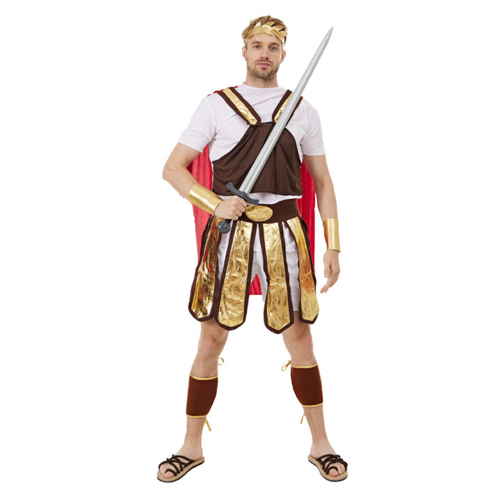 ผู้ชายกรีกโบราณนักรบอัศวินชุดฮาโลวีนทหารคอสเพลย์ชุดผู้ใหญ่