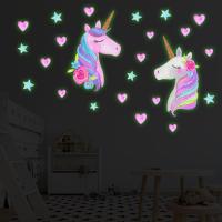 Cartoon Luminous Unicorn Wall Stickers For Kids Rooms Ceiling Home Decor Wall Decals Fluorescent Stars Glow In The Dark Stickers Wall Stickers  Decals