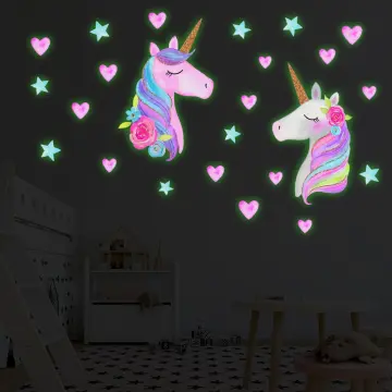 Multicolor Stars Unicorn Luminous Wall Stickers Glow In The Dark Cartoon  Fluorescent Wall Decal For Baby Kids Rooms Home Decor