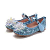 ULKNN New  Crystal Flower Leather Shoes for Childrens Princess Pink Girl Single Sequined Shoes Kids Round Head Flat Shoes