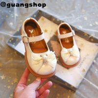 guangshop หวานกุทัณฑ์สาวหนังรองเท้าแบน Rhinestone หมีน่ารักมุก Velcro ส่องแสงเจ้าหญิงเด็กรองเท้า3-16ปีป้องกันการลื่น T22N07CC-10