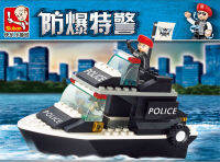 ProudNada Toys ของเล่นเด็กชุดตัวต่อเลโก้เรือตำรวจ Sluban POLICE 98 PCS B1700