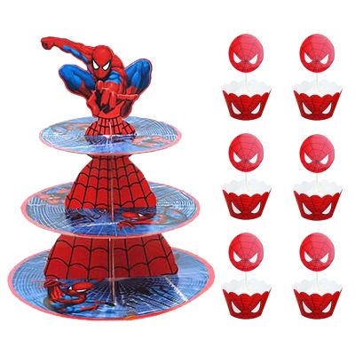 3 Tier Marvel Spiderman Theme Cake Stand Superhero Foldable Cupcake Rack Kids Baby Birthday Party Decoration Cake Supplies Set