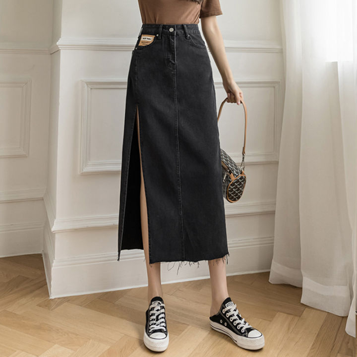 Split denim skirt for women in spring and summer 2023, new vintage chic ...