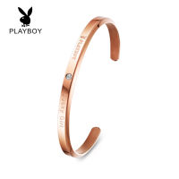 PLAYBOY เกาหลีสไตล์เครื่องประดับที่สง่างามเปิดสร้อยข้อมือสำหรับสตรีฟรีกล่องแฟชั่นเหล็กไทเทเนียมเรียบง่าย Lady สร้อยข้อมือ