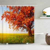 Forest Scenery Printed Fabric Shower Curtains Autumn leaves Tree leaf Bath Screen Waterproof Products Bathroom Decor with Hooks