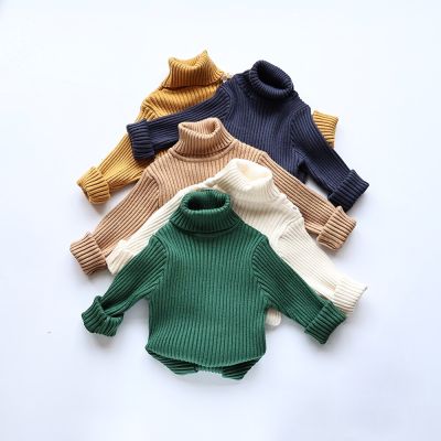 Kids Sweaters Solid Girls Sweater Brief Boys Pullover Turtleneck Knitwear