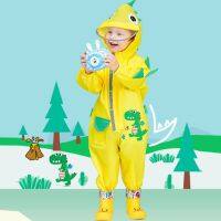 Children Jumpsuit Raincoat Cartoon Dinosaur Poncho for Boys Girls Big Brim Hooded Rain Gear Kid Student One-Piece Rainwear Pants