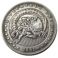 เหรียญสำเนาแผ่นเงินรูปหัวกะโหลกเงิน1891 Morgan โครงกระดูกซอมบี้ HB(88)