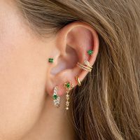 ✜☸ 1PC Stainless Steel Cubic Zirconia Hoop Earrings For Women Luxury Green Pendant Helix Tragus Cartilage Earring Piercing Jewelry