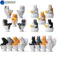 IOPOIT 4/5PCS ของตกแต่งบ้าน รูปปั้นแมวการ์ตูน เครื่องประดับบอนไซ เรซิน นั่งบนห้องน้ำลูกแมว ของขวัญสำหรับเด็ก หัตถกรรมหัตถกรรมหัตถกรรม เป็ดแมวขี่ ดีไอวาย