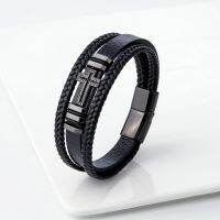 【hot】ↂ▬  2023 New European and Fashion Matching Hollow 3-layer Leather Rope 316L Mens