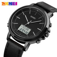 Skmei Dual Display Casual นาฬิกาผู้ชาย Chrono Alarm Digital Mens นาฬิกาข้อมือสายหนังนาฬิกากันน้ำ Reloj Hombre 1652