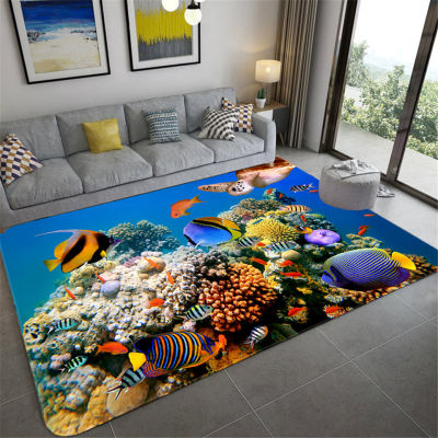 3D Sea Fish Carpet Blue Childrens Bedroom Rug Soft Coffee Table Mat For Living Room Anti-slip Carpet Bathroom Kitchen Mat