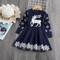 Girls Winter Dress for Christmas Sweater Knitted Full Sleeve Children Dresses Xmas Girl Party Clothes Elk Kids Princess Costume