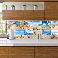 ✣●☞ 10/15cm Beach Scenery Shell Starfish Tiles Sticker Kitchen Backsplash Cupboard Home Decor Self-adhesive Waterproof Wall Decals