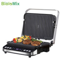 BioloMix 2000W Electric Contact Grill Digital Griddle and Panini Press, Optional Waffle Maker Plates, Opens 180 Degree Barbecue