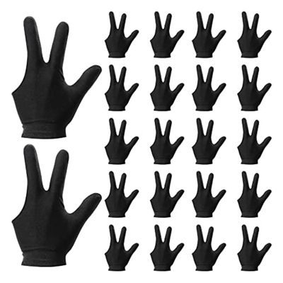 22 Pieces Billiard Gloves 3 Finger Cue Shooter Pool Gloves Sport Gloves for Women&amp;Men Both Left and Right Hand,Black