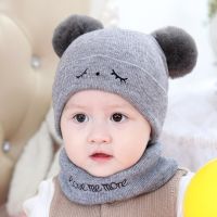 、‘】【= 2Pcs/Lot Baby Knitting Hat Cotton Ear Cap For Boys And Girls Winter Hat Scarf Set Toddler Boys Cap Scarf Infant Accessories