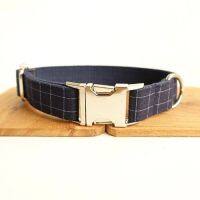 【In-Stock】 PETS MART mall MUTTCO Retailing Cool Plaid Handmade Dog Collar THE DEEP BLUE PLAID 5ขนาดสบายปลอกคอสุนัขและสายจูงชุด UDC021