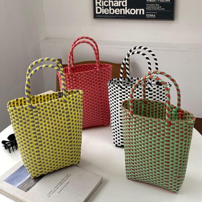 Hylhexyr Ins Plastic PP Hand Woven Beach Bag Vegetable Basket Bags Straw Shopping Tote Carry Handbag